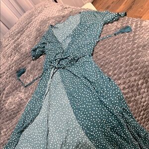 Teal Polka Dot Wrap Dress